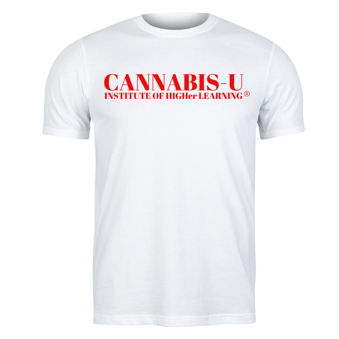 CANNABIS-U INSTITUTE OF HIGHer LEARNING® Classic Tee (White w/Red)