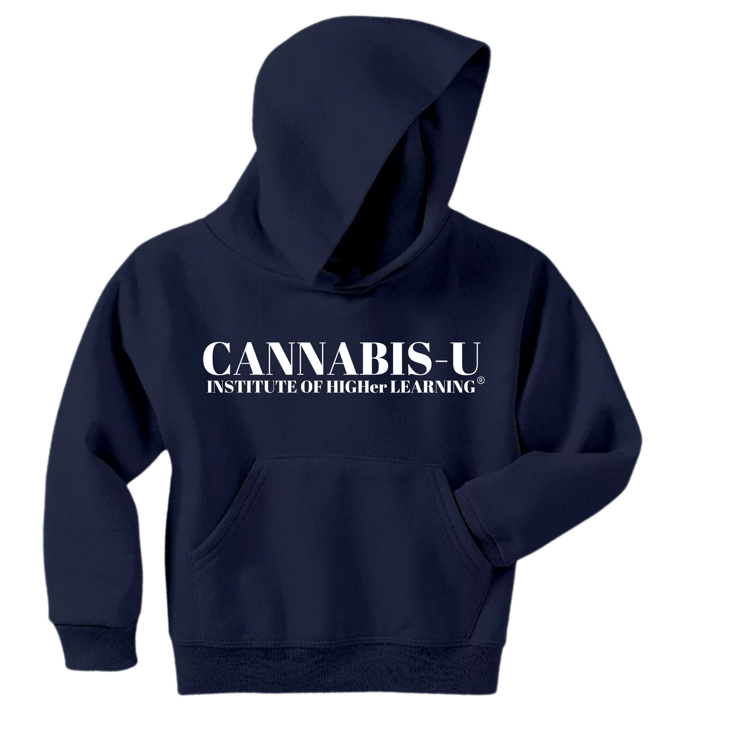 CANNABIS-U INSTITUTE OF HIGHer LEARNING® Hoodie (Navy Blue w/White)